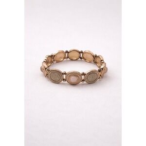 Rose Gold Tone Stretch Bracelet with Beaded Medallions – Fashion Jewelry